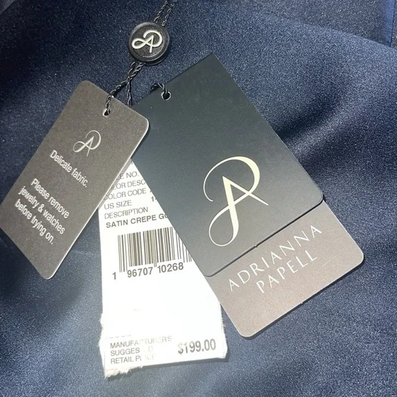 ADRIANNA PAPELL NWT SIZE 14 Dark navy SATIN CREPE LONG GOWN - Picture 9 of 10